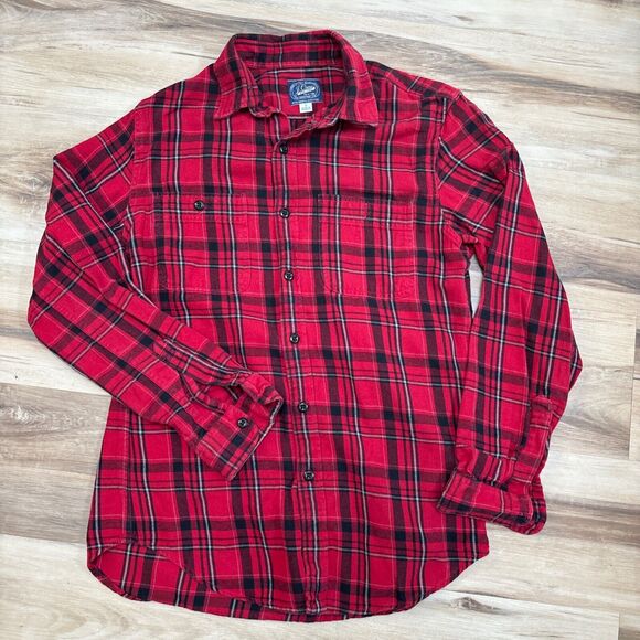 J Crew Flannel Shirt Mens Small Red Plaid Button Up - Picture 2 of 10